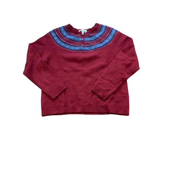 VTG Eddie Bauer LG 100% Lambswool Sweater Fair Isle Nordic Preppy Red Ski Winter - Picture 1 of 7